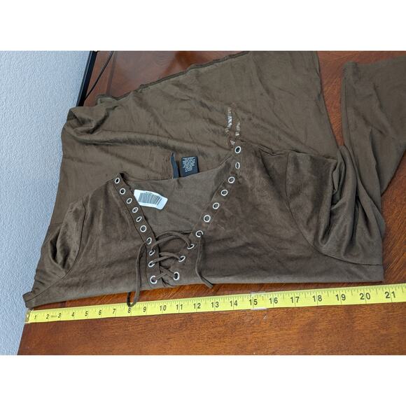 New Directions Lace Up Blouse‎ M Brown Suede Feel Lightweight Casual Top Office - Picture 6 of 8